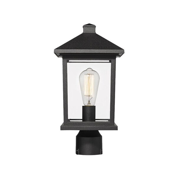 Portland 1 Light Post Mount Light, Black & Clear Beveled